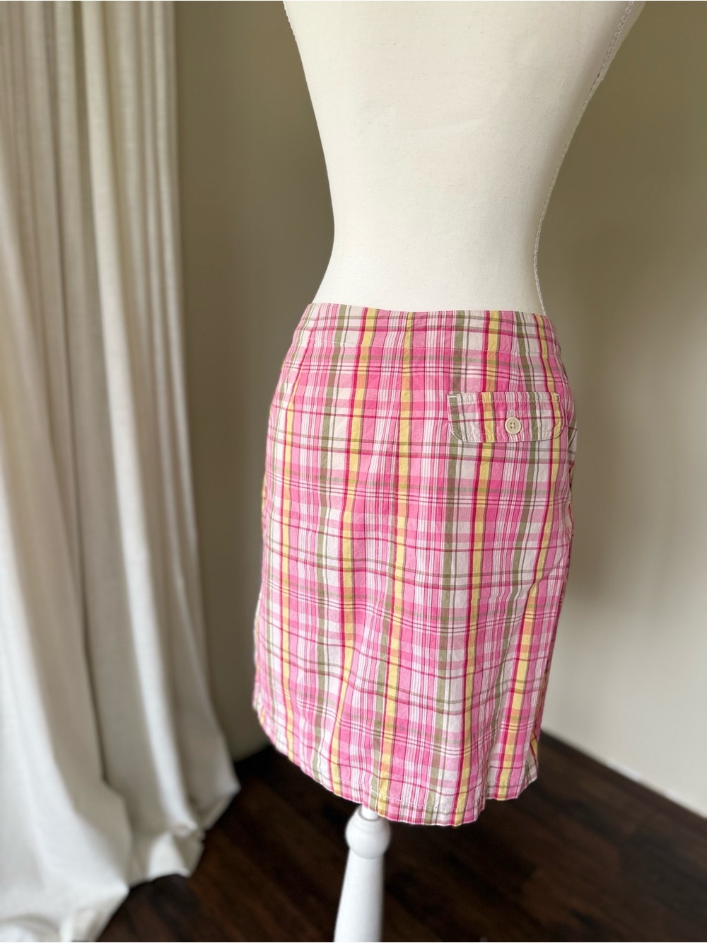 Vintage The Limited Y2K Pink & Green Plaid Tie-Waist Cotton Skirt Stripes Size 4 - Picture 6 of 7